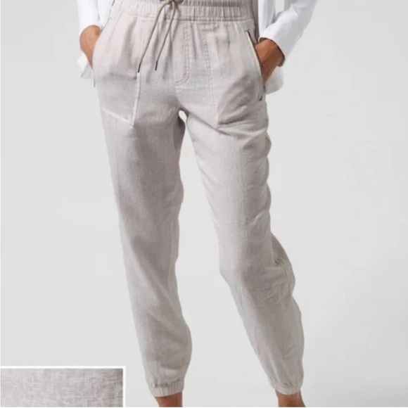 Athleta Pants - Athleta Leopard Print Cabo Linen Jogger Pants Cream/Tan Size 6
